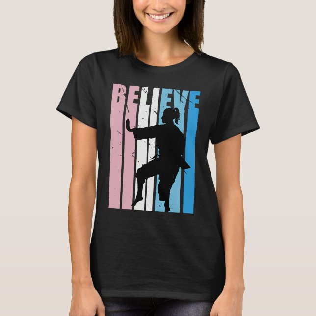 Kids Retro Karate Motivational Believe Practice Th T-Shirt (Front)