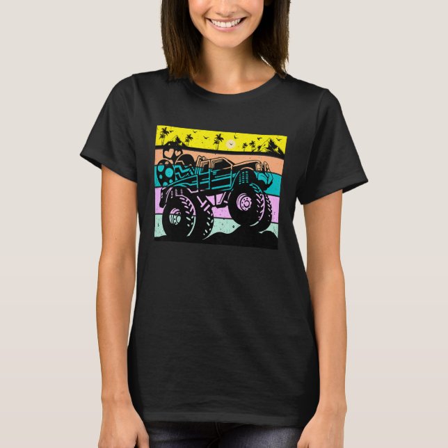 Kids Retro Monster Truck Easter Bunny Happy Easter T-Shirt (Front)