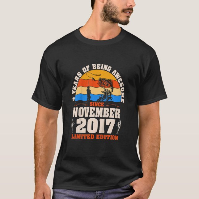 Kids Retro November 2017 5 Year Old Fishing  5th B T-Shirt (Front)