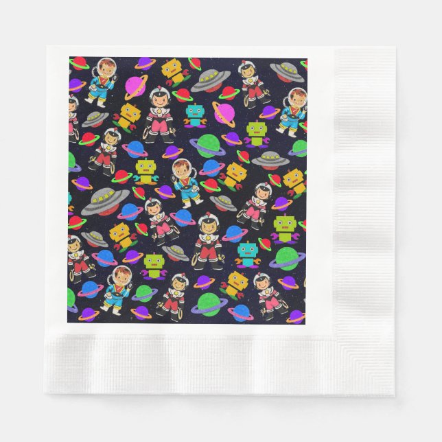 Kids Retro Robots and Astronauts  Napkin (Front)