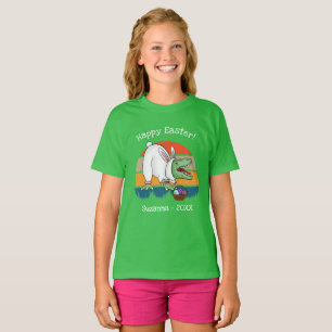 Kids Retro T-Rex in Easter Bunny Costume Egg Hunt T-Shirt