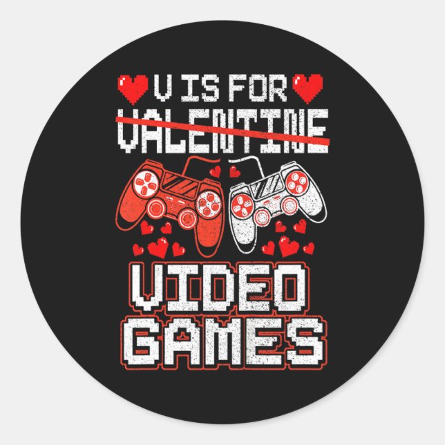 Kids Retro Video Game Valentines Day For Toddler B Classic Round Sticker (Front)