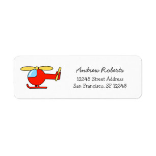 Kids return address labels with toy helicopter