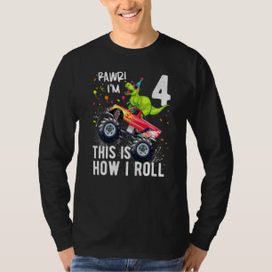 Kids Rex Dinosaur Monster Truck 4th Birthday Boys T-Shirt