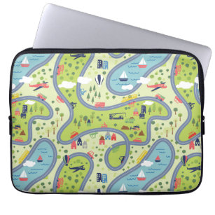 Kids Roadtrip Landscape Pattern Laptop Sleeve