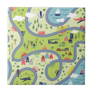Kids Roadtrip Landscape Pattern Tile
