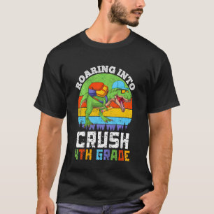 Kids Roaring Into 4th Fourth Grade Dinosaur Back T T-Shirt
