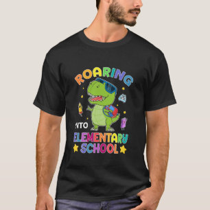 Kids Roaring Into Elementary School T Rex Dinosaur T-Shirt