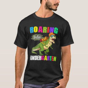 Kids Roaring Into Kindergarten Back To School Dino T-Shirt
