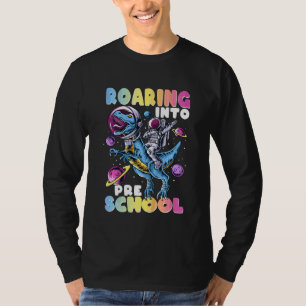Kids Roaring Into Preschool Dinosaur Astronaut Pre T-Shirt