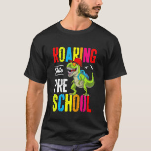 Kids Roaring Into Preschool Dinosaur Teacher Pre K T-Shirt
