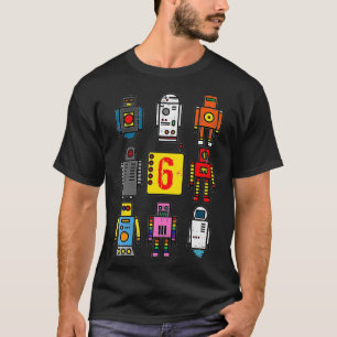 Kids Robot 6th Birthday  Retro Robotics with numbe T-Shirt