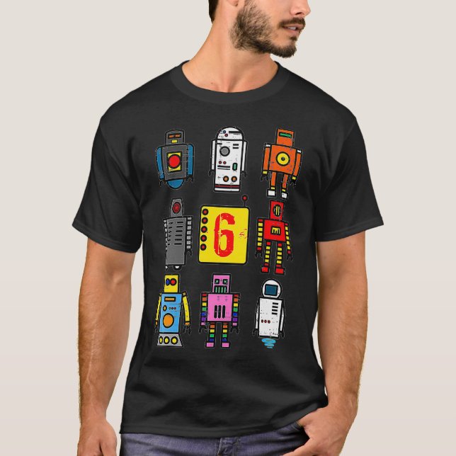 Kids Robot 6th Birthday  Retro Robotics with numbe T-Shirt (Front)