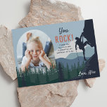 Kids Rock Climbing Birthday Photo Thank You Card<br><div class="desc">Cool rock climbing themed thank you card design features a rock climber on a mountain with a forest below,  with "you rock" at the top. Personalize with your custom thank you message and signature,  and add a photo of the birthday child.</div>