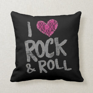 Kids Rock & Roll Pink Lace Heart Black Throw Pillow