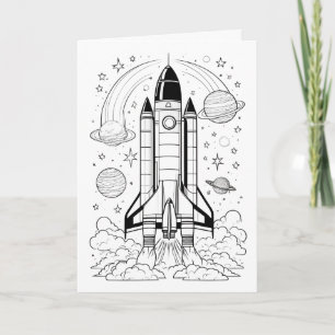Kids Rocket Birthday Card - COLOR ME!