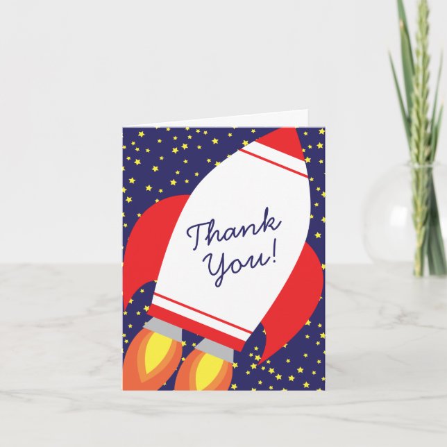 Kids Rocket Ship Cute Thank You Stationary Cards (Front)