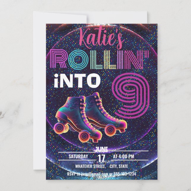 Kid's Roller Skating Birthday Party Custom Invitation (Front)