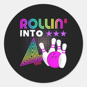 Kids Rollin Into 4 Bowling Birthday Party 4th Birt Classic Round Sticker
