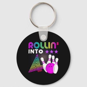 Kids Rollin Into 4 Bowling Birthday Party 4th Birt Keychain