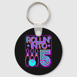 Kids Rollin Into 5 Bowling Bowler 5th Birthday Par Keychain