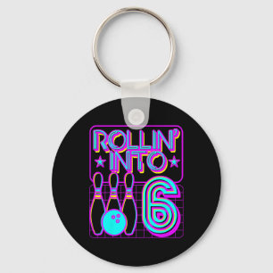 Kids Rollin Into 6 Bowling Bowler 6th Birthday Par Keychain