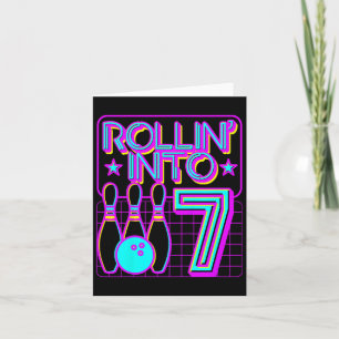Kids Rollin Into 7 Bowling Bowler 7th Birthday Par Card