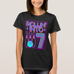Kids Rollin Into 7 Bowling Bowler 7th Birthday Par T-Shirt