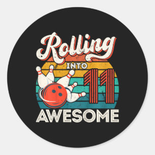 Kids Rolling Into 11 Years 11th Bowling Birthday P Classic Round Sticker