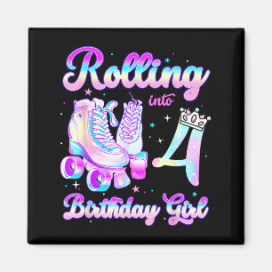 Kids Rolling Into 4 Roller Skating 4th Birthday Gi Magnet