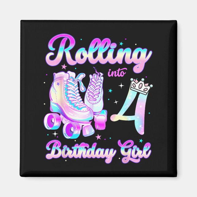 Kids Rolling Into 4 Roller Skating 4th Birthday Gi Magnet (Front)