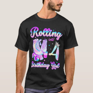Kids Rolling Into 4 Roller Skating 4th Birthday Gi T-Shirt