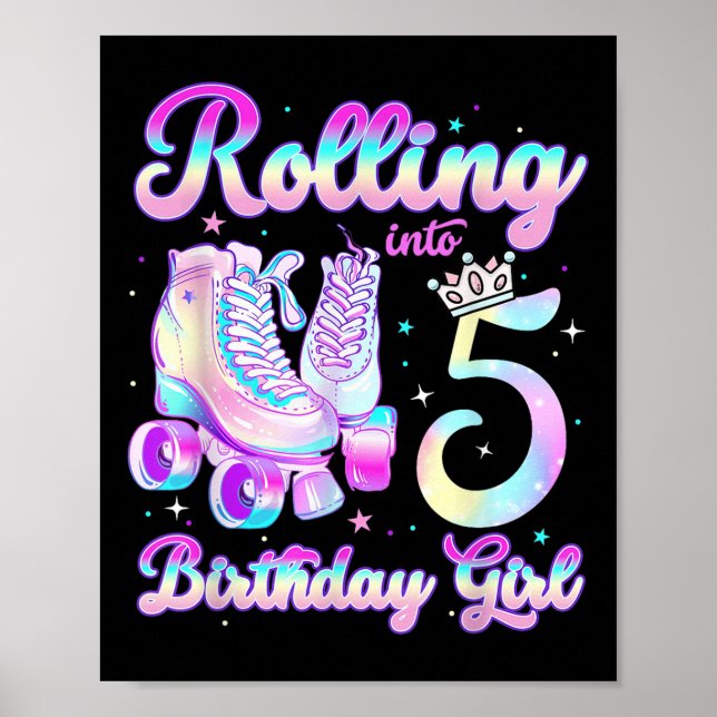 Kids Rolling Into 5 Roller Skating 5th Birthday Gi Poster (Front)