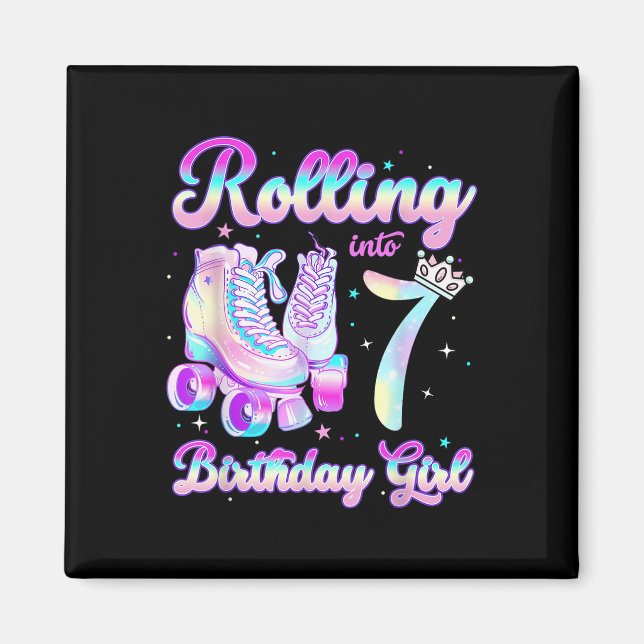 Kids Rolling Into 7 Roller Skating 7th Birthday Gi Magnet (Front)