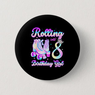 Kids Rolling Into 8 Roller Skating 8th Birthday Gi 2 Inch Round Button