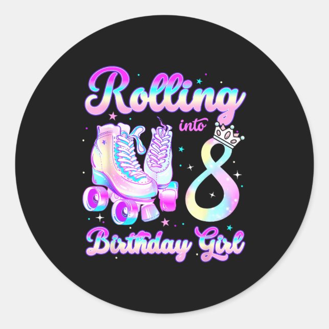 Kids Rolling Into 8 Roller Skating 8th Birthday Gi Classic Round Sticker (Front)