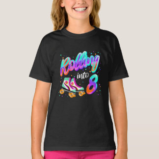 Kids Rolling Into 8 Years Old Girl 8th Birthday  T-Shirt