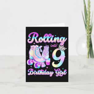 Kids Rolling Into 9 Roller Skating 9th Birthday Gi Card