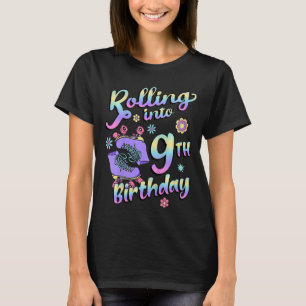 Kids Rolling Into 9th Birthday Quad Skater Roller  T-Shirt
