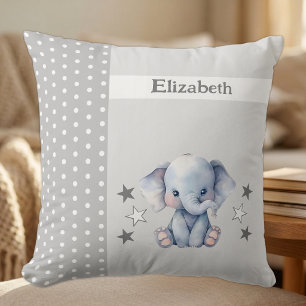 Kid's room add name cute elephant grey throw pillow