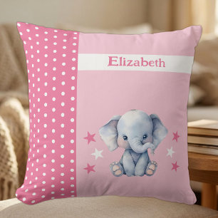 Kid's room add name cute elephant pink throw pillow