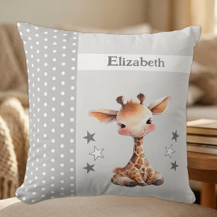 Kid's room add name cute giraffe grey throw pillow