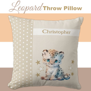 Kid's room add name cute leopard brown throw pillow