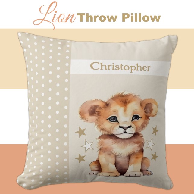 Kid's room add name cute lion brown throw pillow (Creator Uploaded)