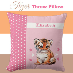 Kid's room add name cute tiger pink throw pillow