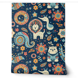 Kid's Room Animal Paisley Wallpaper