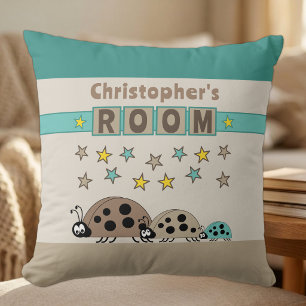 Kid's room Ladybugs add name brown green Throw Pillow