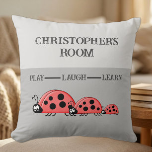 Kid's room Ladybugs custom name grey Throw Pillow