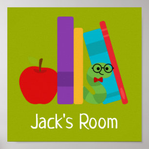 Kid's Room name poster with bookworm