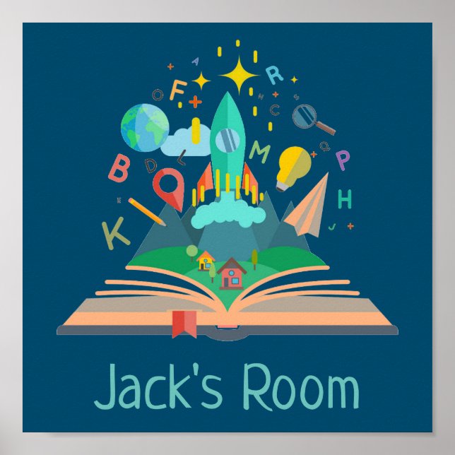 Kid's Room name poster with rocket ship (Front)